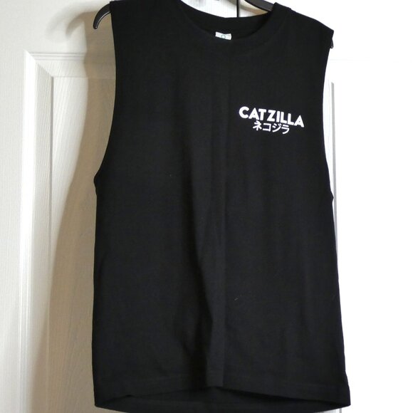 Catzilla TShirt Adult Sz S Cotton Black Japan Graphics Godzilla Muscle No Sleeve - Picture 5 of 6
